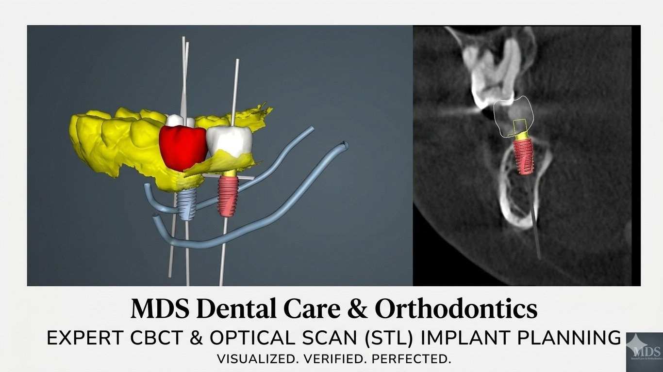 CBCT and STL optical scan merged for dental implant planning at MDS Dental Care & Orthodontics, Badlapur